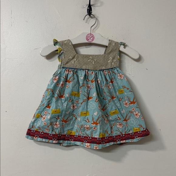 Matilda Jane Other - Matilda Jane Aqua Bird & Blossom Sundress with Tan Yoke